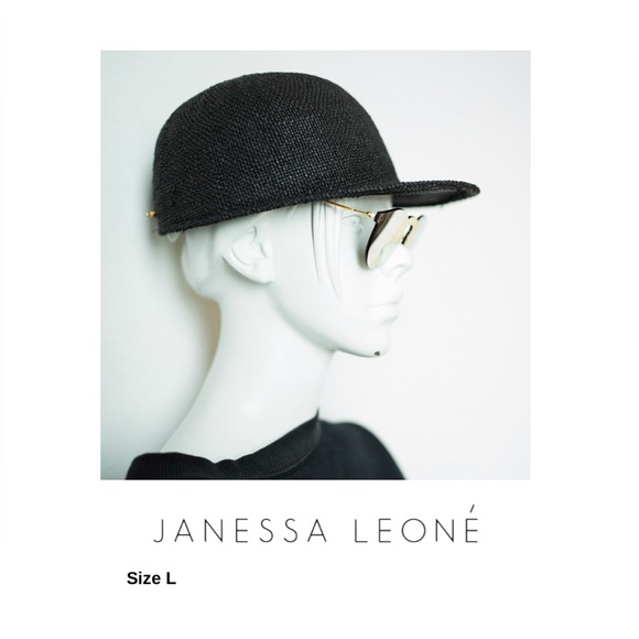 JANESSA LEONE | Lysa Strap Cap Hat in Black, baseball gold hardware, large - Picture 1 of 11
